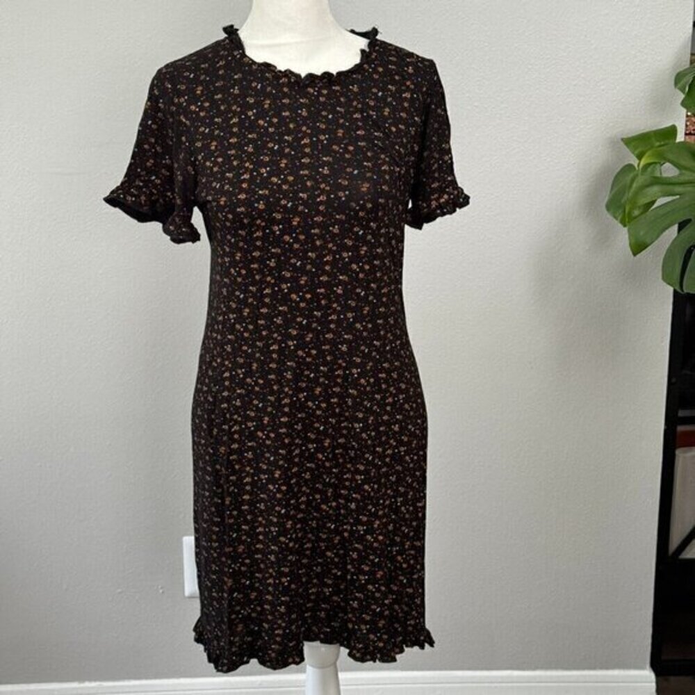 Nastygal Floral Black Ruffled Dress